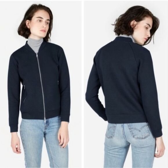 Everlane Street Fleece Bomber Jacket ScubaZip Up Pockets in Midnight Size S - Picture 7 of 11